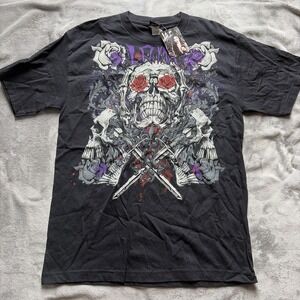 VTG Y2K Authentic LA Ink Men's Large Shirt Skull & Flower Graphic Black - NWT